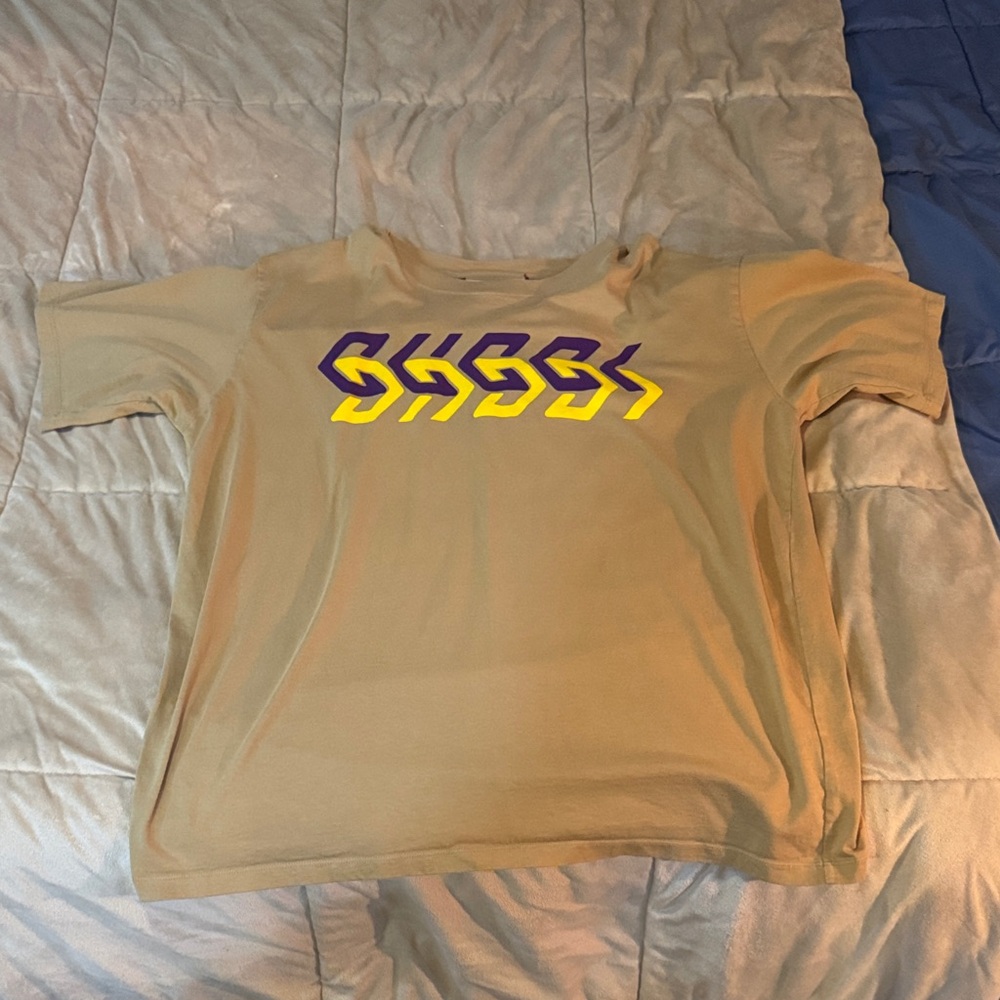 Gucci Tan T-Shirt with Purple and Yellow Graphic